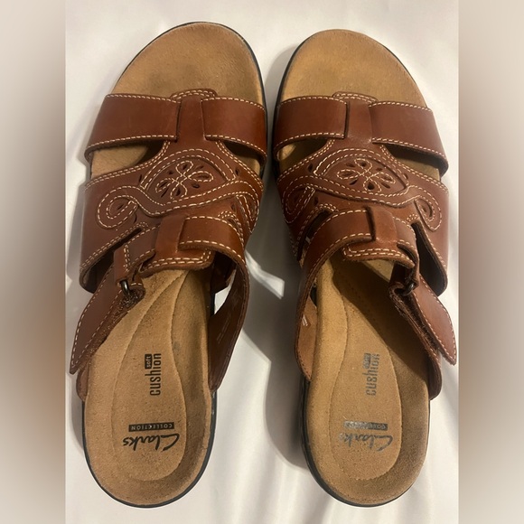 Clarks Shoes - Clark’s Collection sandals, Leisa Higley Slide Brown Leather Womens Size 8.5